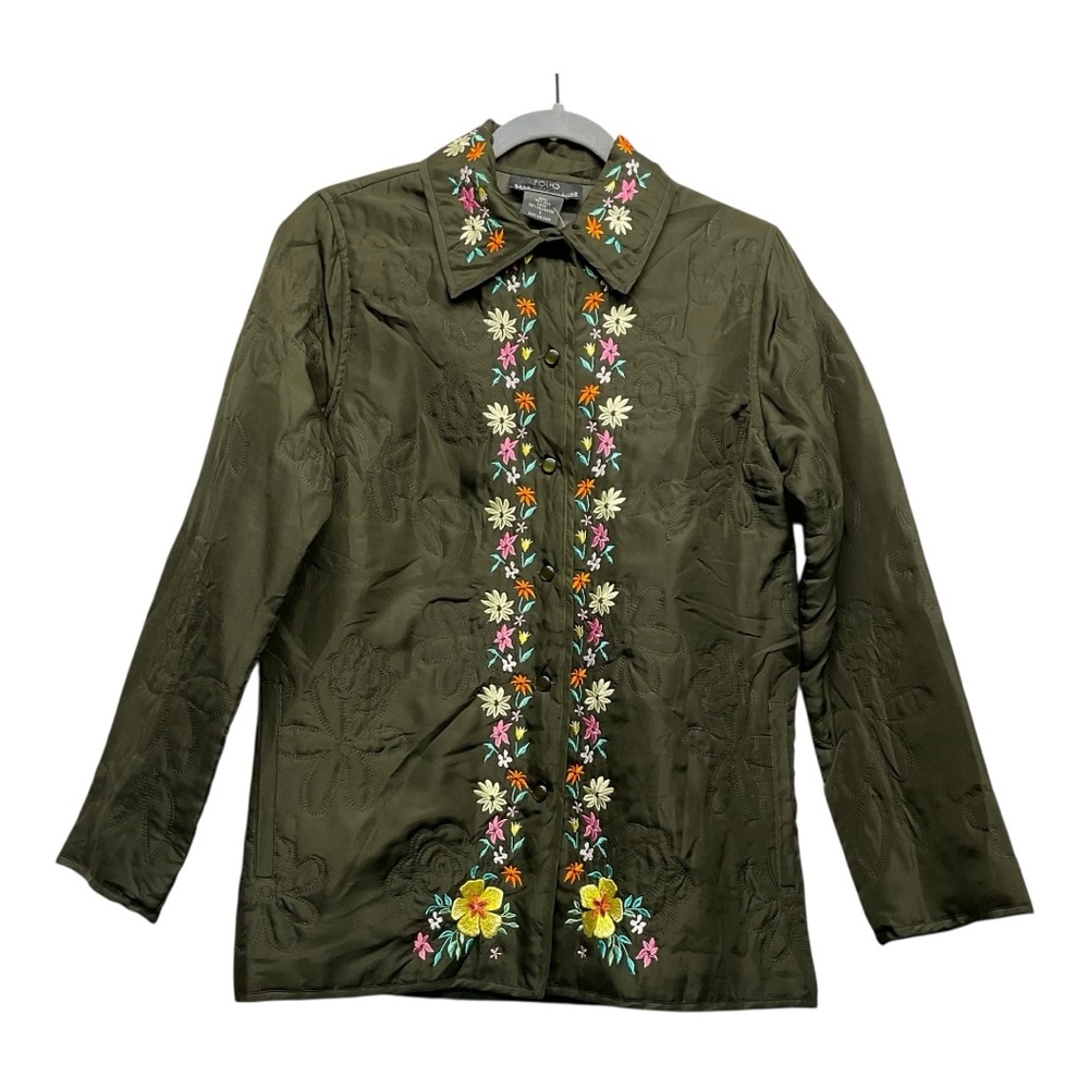 Folio Saks Fifth Avenue Silk Boho Folk Embroidered Lightweight Jacket Small